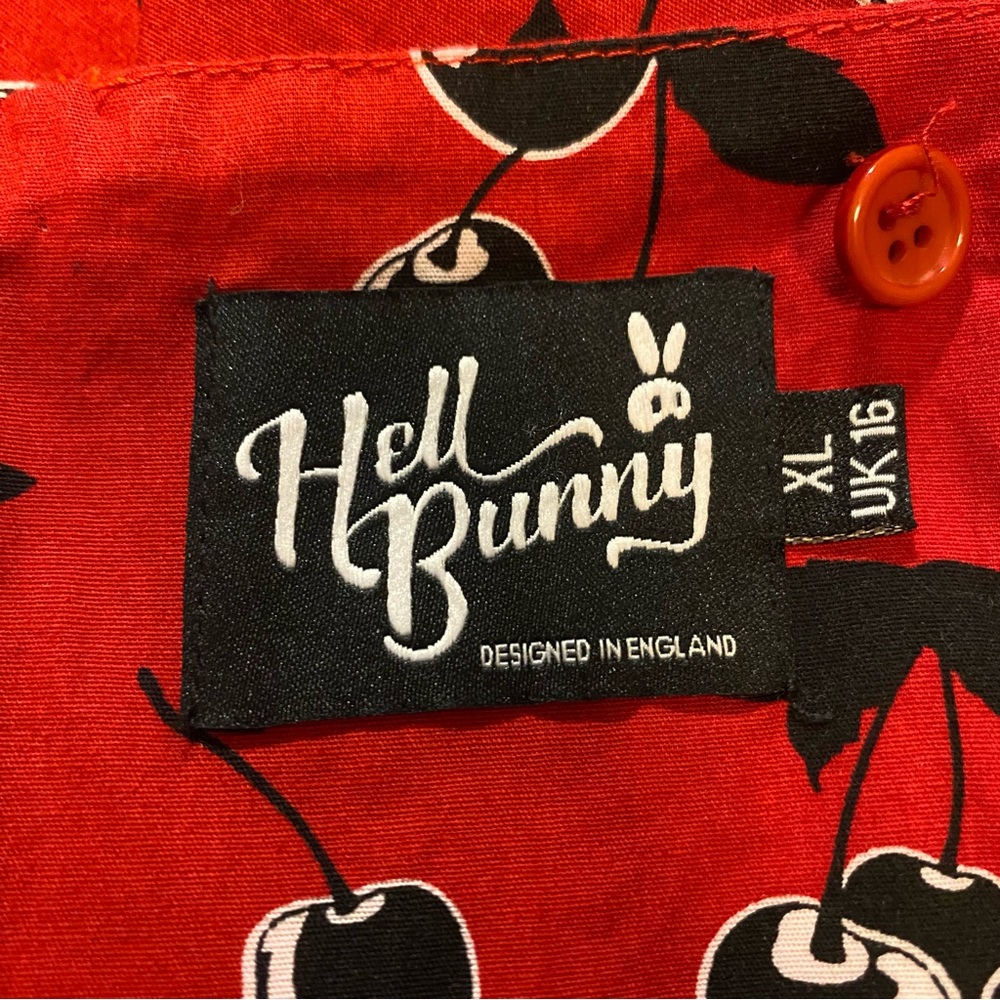 Hell Bunny Alison Retro Cherry Print Halter Dress Size 16UK - Picture 12 of 13
